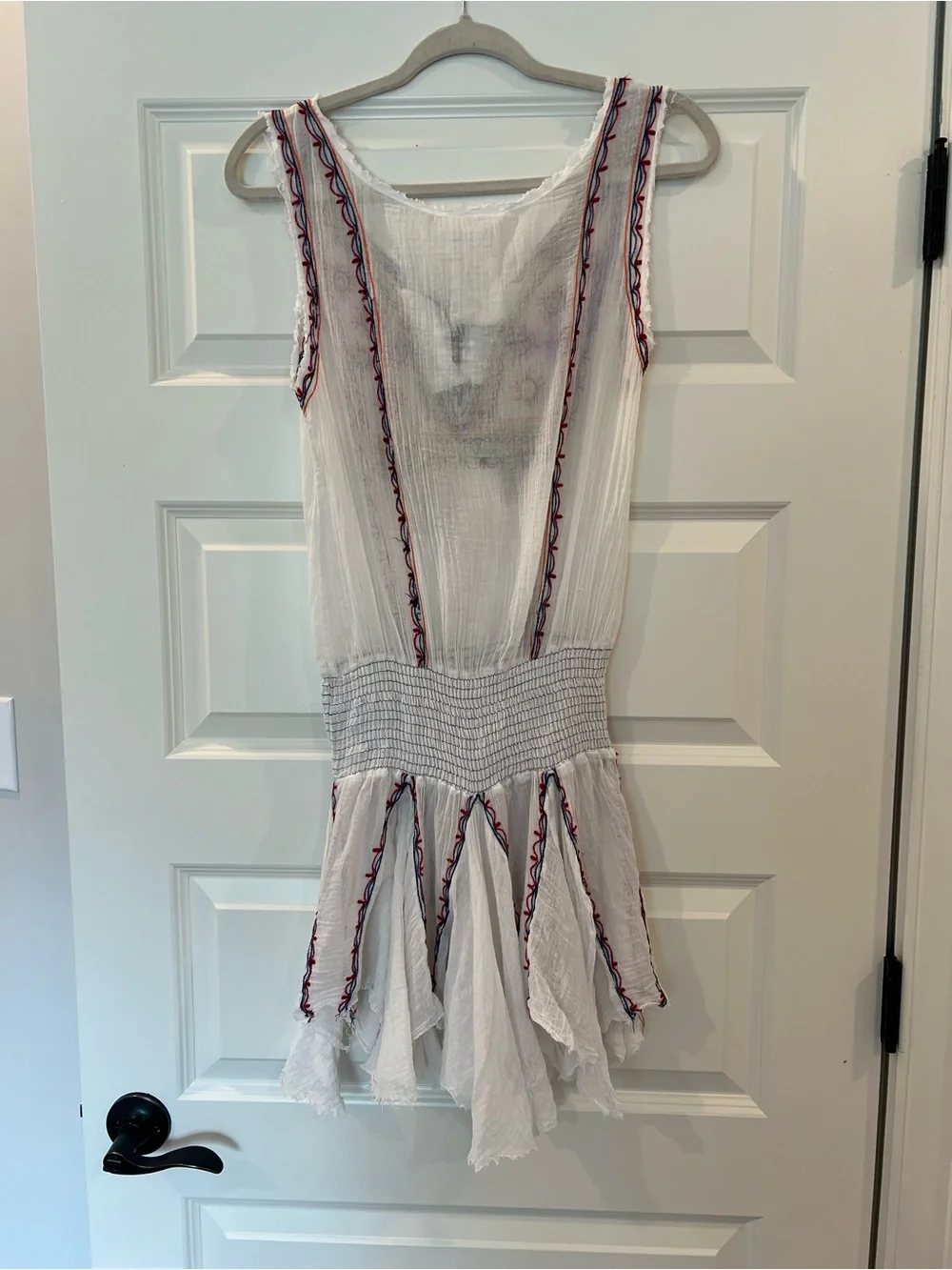 Free People FP One Fez Embroidered Gauze Mini Dress White Boho Tassel Small